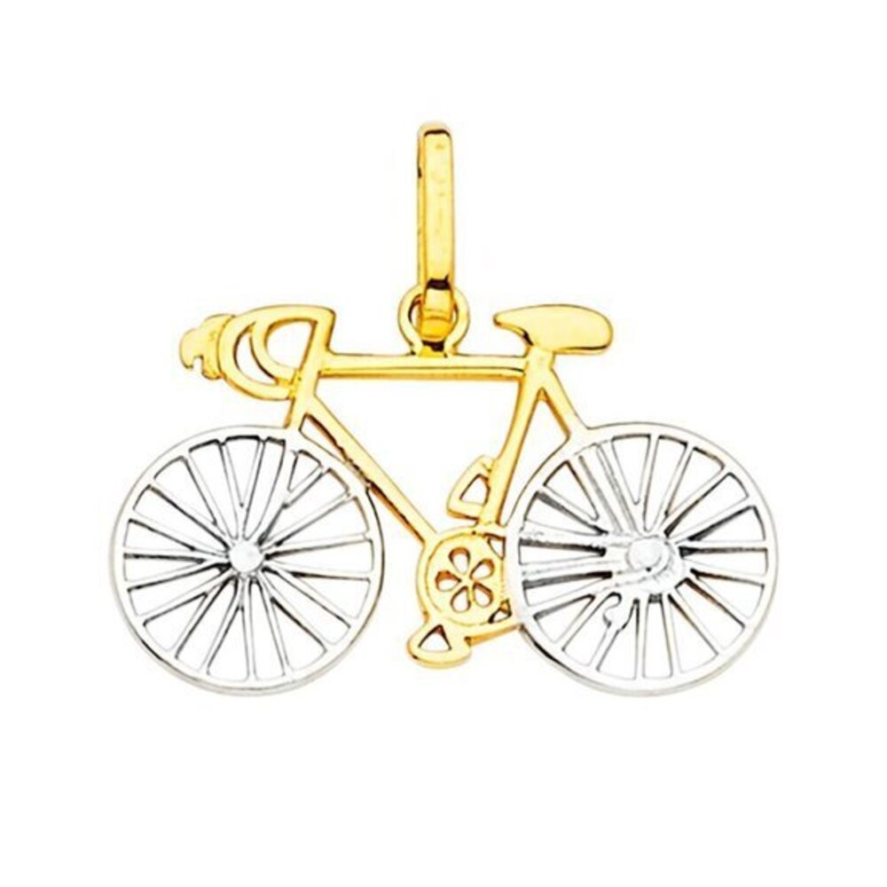 Solid 14K Gold Two Tone Bicycle Pendant Charm